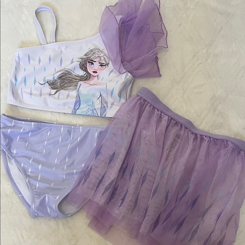 Disney Kids Swim Two-Piece Set with Purple Tulle Skirt - White and Lavender